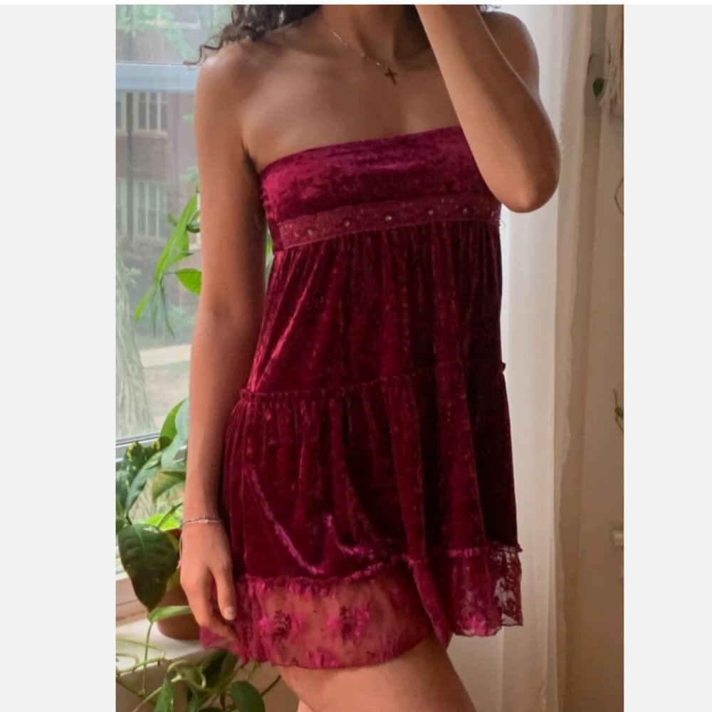 Vtg Y2K Velvet Purple Dress / Skirt Lace Sequin Fairycore Coquette Romantic